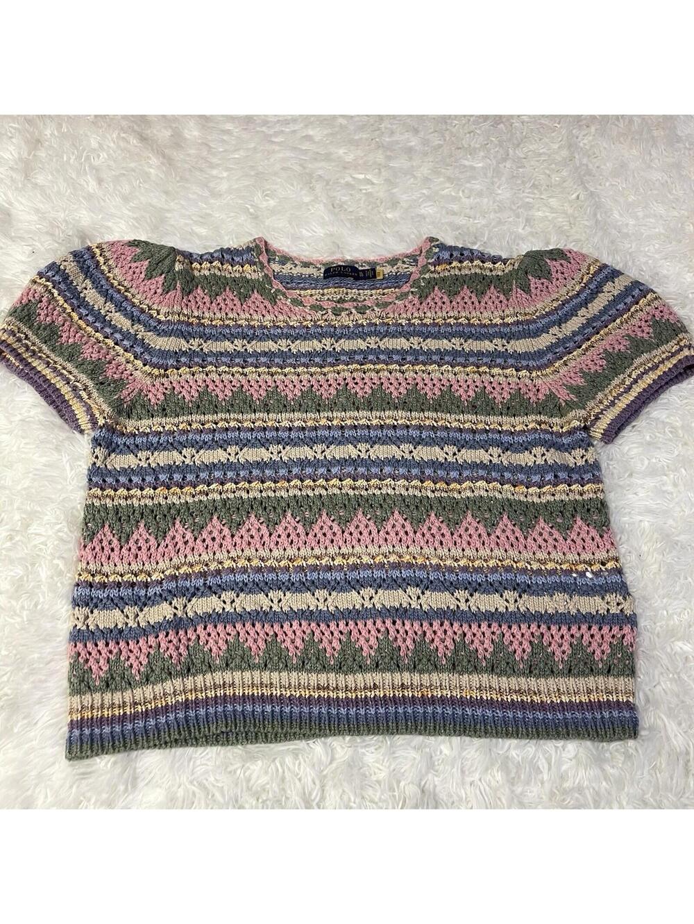 Polo Ralph Lauren Women's tan Crochet Crewneck Sweater Size XL